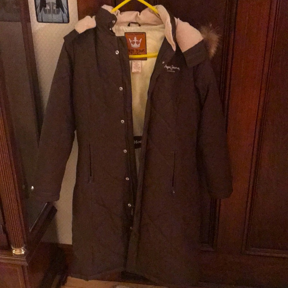 Pepe Jeans Brown Puffer Coat